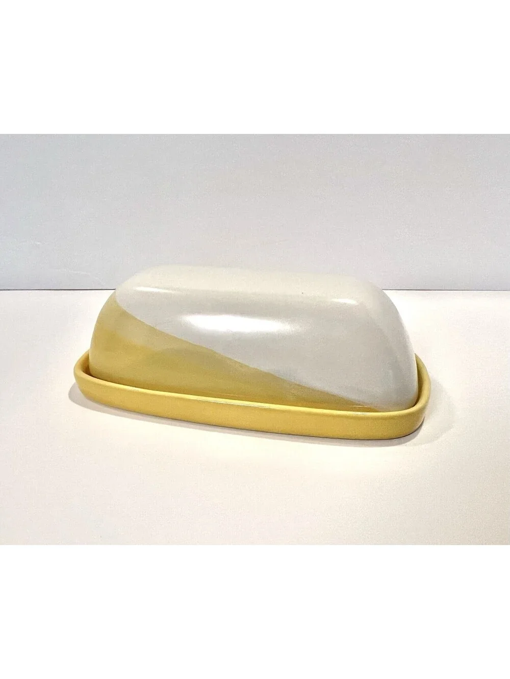 Threshold Stoneware Yellow White Covered Butter Dish 7inch